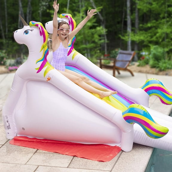 Giant Inflatable Unicorn Pool Slide w/Built-in Water Sprinklers for Kids- XL Size (98"x 51"x 51")- Durable, Easy to Inflate - Perfect for Summer Fun