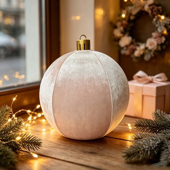 Giant Inflatable Velvet Christmas Ball Ornament, Flocked PVC Blow Up Holiday Decoration, Weather-Resistant Xmas Yard Decor for Front Porch Lawn Commercial Display, 23.6"