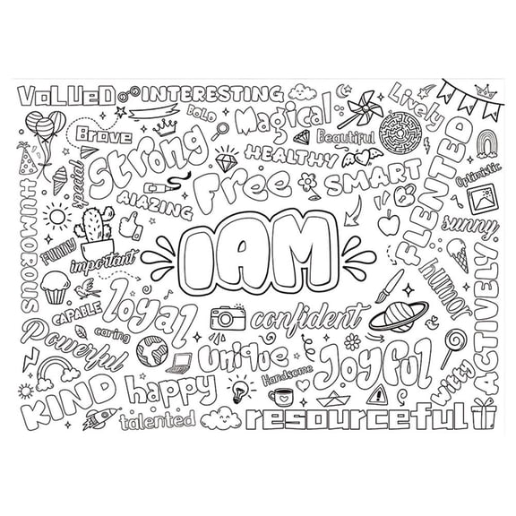Giant Inspirational Motivational Coloring Poster for - Large Positive Affirmations Tablecloth for Classroom & Home Decoration, 31.5" x 43.3"