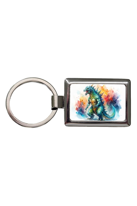 Giant Kaiju Monster Watercolor Metal Rectangle Keychain