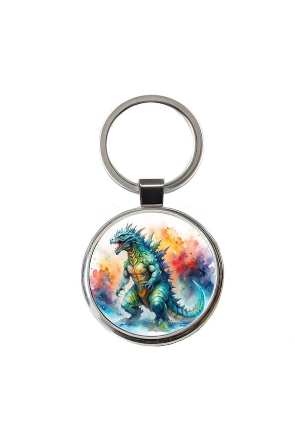 Giant Kaiju Monster Watercolor Metal Round Keychain