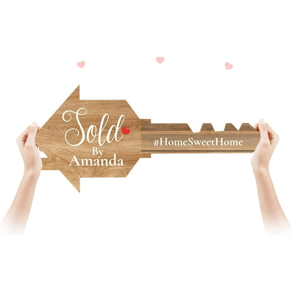 Giant Key Sold Sign For Realtors - Customized Real Estate Sold Key - Sold Sign For Marketing - Realtor Sold Key Sign - Real Estate Closing Prop House Key - Bright Wood Size S