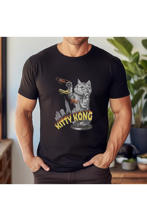 Giant Kitty Kong Parody Artwork with Retro Monster Style Unisex T-Shirt up to size 5XL