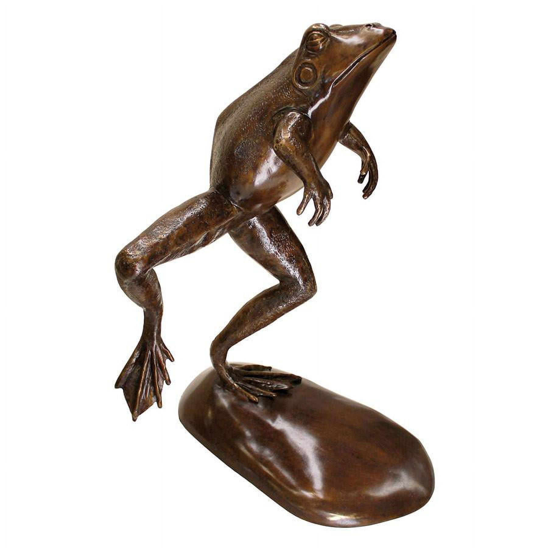 Giant Bronze Leaping Frog Garden Statue with Patina Finish