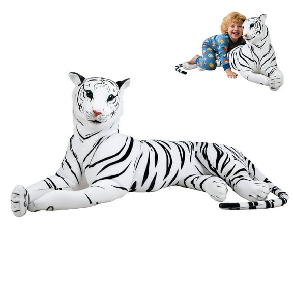 Giant Lifelike Tiger Stuffed Animal Plush Toy, 43"-67" Realistic Big Cat with Soft PP Cotton Fill, Detailed Stripes & Safe Stitching, Perfect Gift for Kids 3+ and Home Decor.