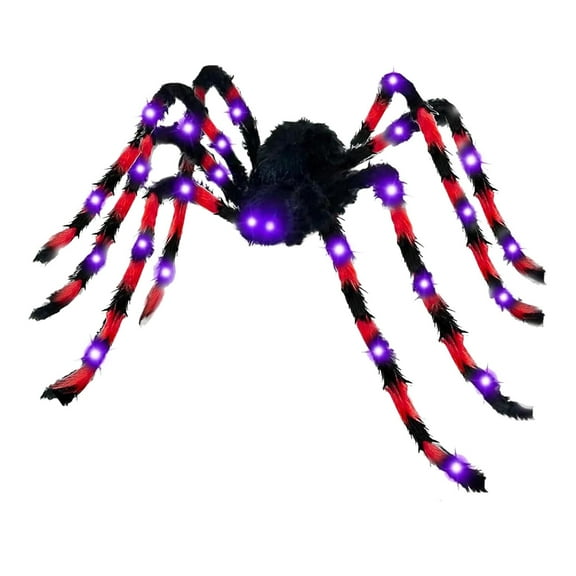 Giant Light-Up Halloween Spider - 40 Purple LEDs & Glowing Red Eyes, Hairy Realistic Decor with Bendable Legs for Yard, Porch & Haunted House (8 Light Modes)