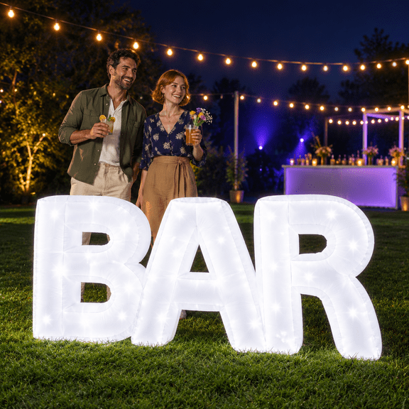 Giant Light-Up Inflatable Bar Outdoor Decoration, White-Bar, 70.87x31.5 Inch