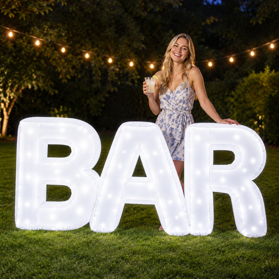 Giant Light Up Inflatable Outdoor Bar Decoration, White-Bar, 70.87 x 31.5 Inch
