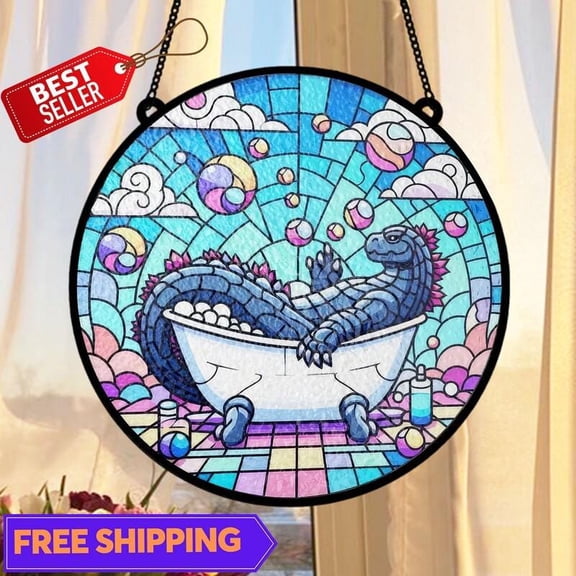 Giant Lizard Monster Suncatcher, Glass-Effect Bathtime Window Decor