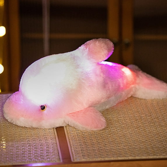 Giant Luminous Glowing Dolphin Doll Large Stuffed Animal Plush Toy with LED Lights Soothing Night Light for Large Room Decor Sea Themed Gift for Boys Girls Holiday Birthday Present