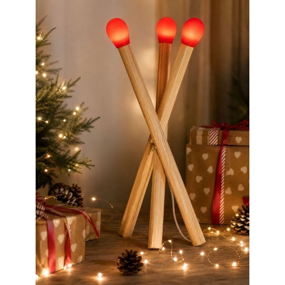 Giant Matchstick LED Floor Lamp, 15.75in Wooden Match Shape Table Lamp with Red Glowing Lamp Head, Creative Decorative Accent Light for Living Room Bedroom Holiday Home Decor