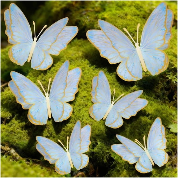 Giant Metallic Butterfly Wall Decor, 10"-20" Hollow-Out Paper Butterflies for Wedding Backdrop, Storefront Display & Luxury Art (Blue)