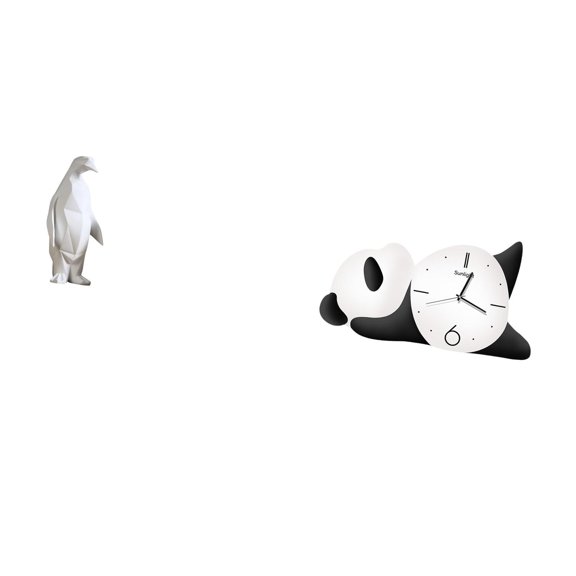 CoudarTitie Penguin Panda Sculpture Figurine Collectable Craft Decorative Ornament Resin Animal Statue Wall Clock Practical Sturdy Modern Cute Home Decor Housewarming Tabletop Bar Bedroom