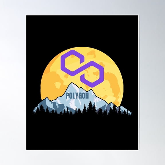 Giant Moon Mountain Polygon Crypto Matic Cryptocurrency Poster Wall Art, Modern Wall Decor, 24x36 UNFRAMED