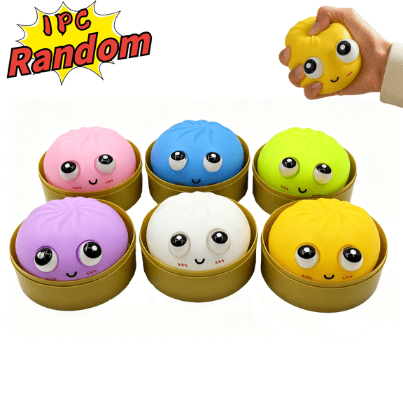 Giant Moving Eye Dumpling Squishy Toys, Wiggle Moving Eye Squishy Bao Toy, Soft Stretchable TPR Stress Relief Toy, Travel Portable Fidget Toy for Boys Girls‑Random 1PC