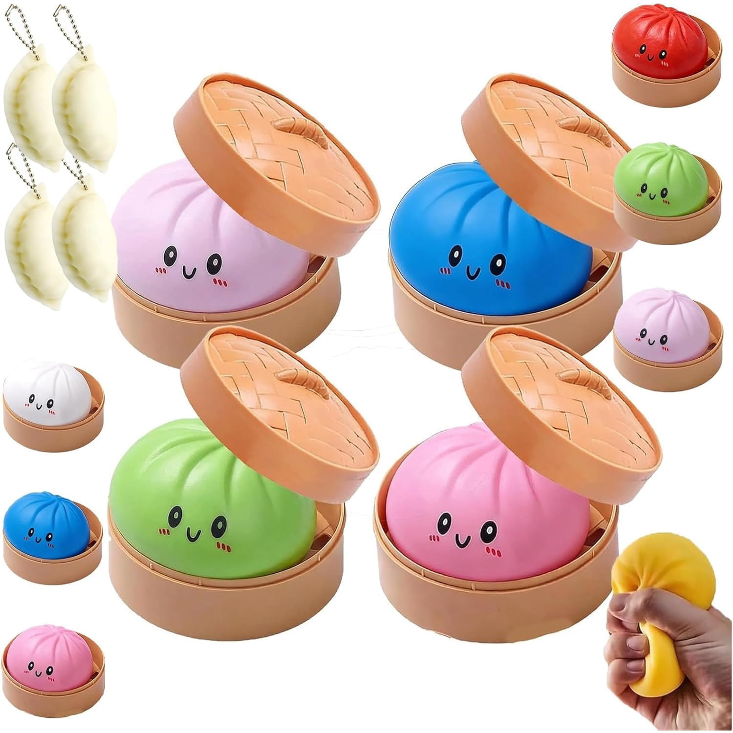 Giant Mystery Dumpling Squishy, 4 Inch Jumbo Dumpling Stress Ball, Squishy Bun, Anxiety Relief Fidget, Soft Squeeze Decompression Dough for Adults Classroom Prizes & Party Favors (Pink＋Blue)