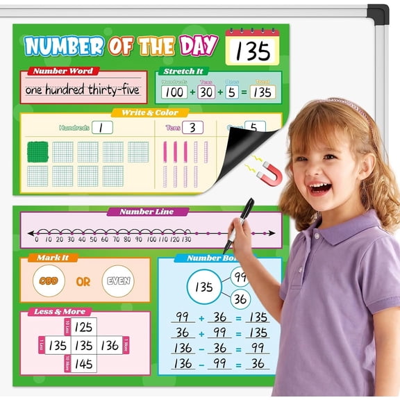 Giant Number of the Day Chart, Place Value Dry Erase Number Line for Wall Whiteboard, Math Manipulatives Math 1st 2nd 3rd 4th Grade Small Group Classroom Haves