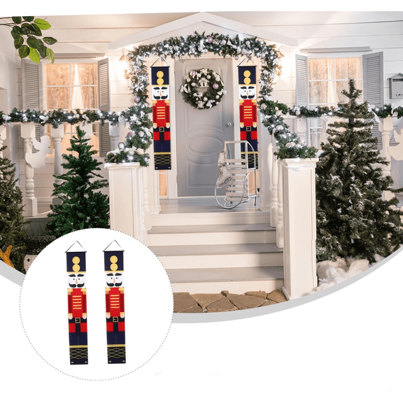 Giant Nutcracker 6FT, 1 Pair Nutcracker Christmas Decorations for Outdoor, Christmas Banner Christmas Couplet for Front Door, Porch, Xmas Decorations