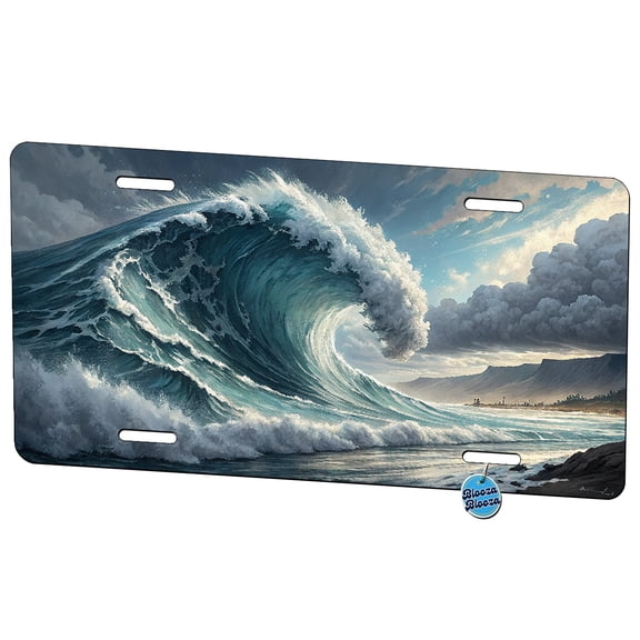 Giant Ocean Wave Tsunami Metal Novelty License Plate