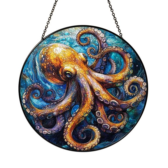 Giant Octopus Suncatcher Circle Gift Beautiful Window Ornament Glass