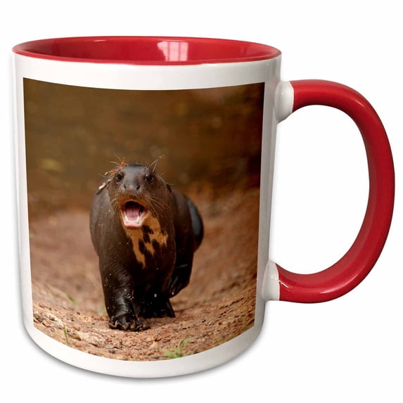 3drose, Giant Otter Wildlife, Savannah Rupununi, Guyana - Sa11 Pox0216 - Pete Oxford, 15oz Two-tone Red Mug