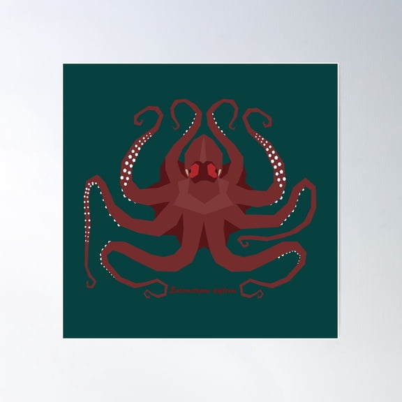Giant Pacific Octopus Geometric Design With Scientific Name Green Background Poster Wall Art, Modern Wall Decor For Living Room Bedroom, 24x24 UNFRAMED