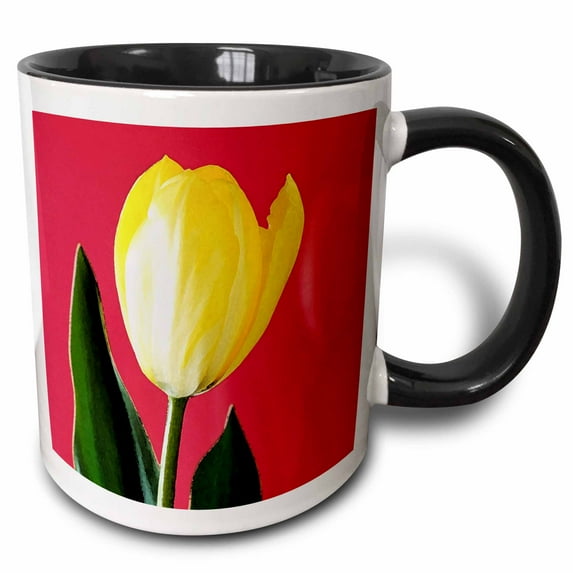 3drose, Giant Painted Yellow Tulip, 15oz Two-tone Black Mug