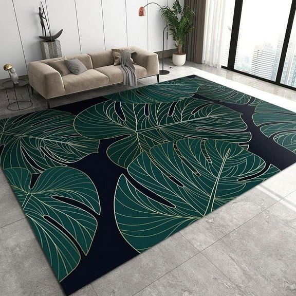 Giant Palm Leaves Area Rugs, Simple Green Leaf Design Runner Rug, Soft Non-Skid Carpet Tropical Plants Throw Rug for Bedroom Living Room Bathroom Classroom Office Art Floor Mat 2'x3'