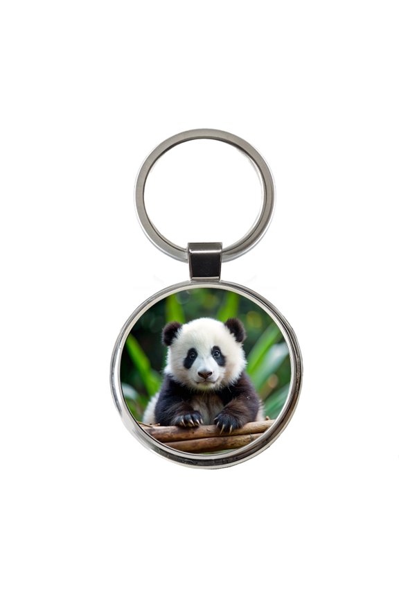 Giant Panda Baby Metal Round Keychain