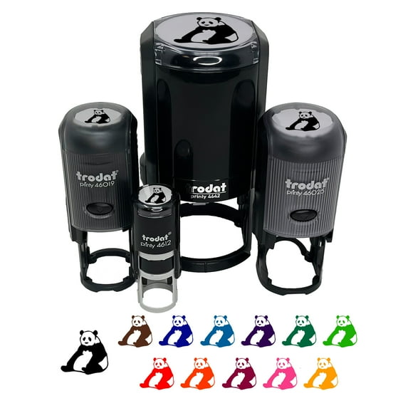 Giant Panda Bear Sitting Self-Inking Rubber Stamp Ink Stamper - Yellow Ink - Mini 1/2 Inch
