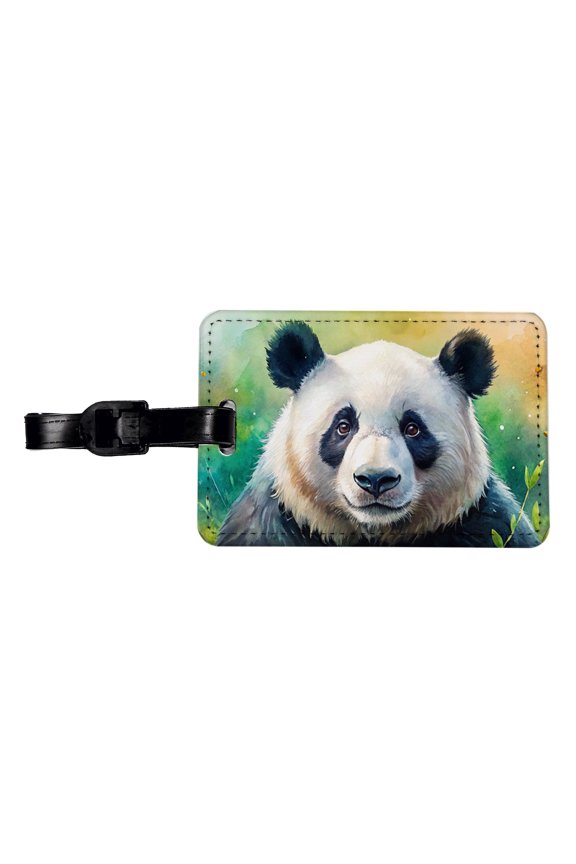 Giant Panda Bear Watercolor Faux Leather Travel Luggage Tag