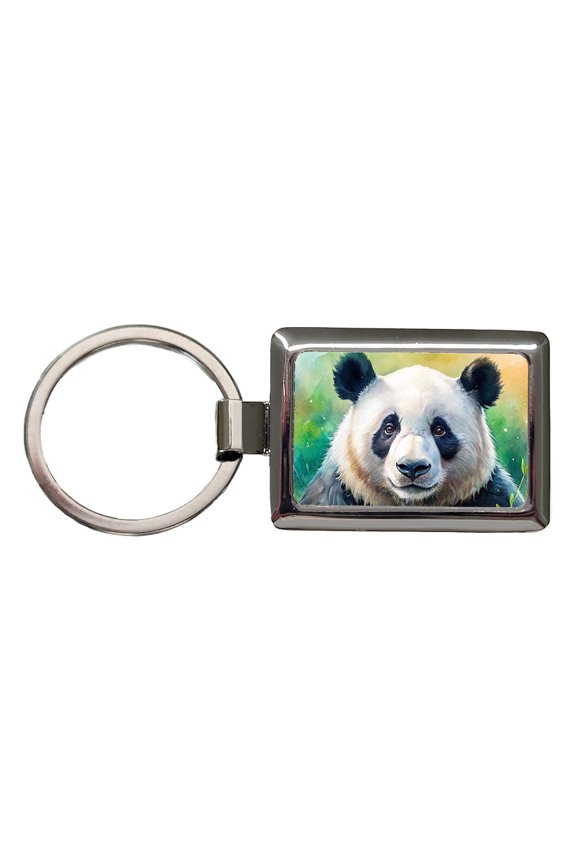 Giant Panda Bear Watercolor Metal Rectangle Keychain