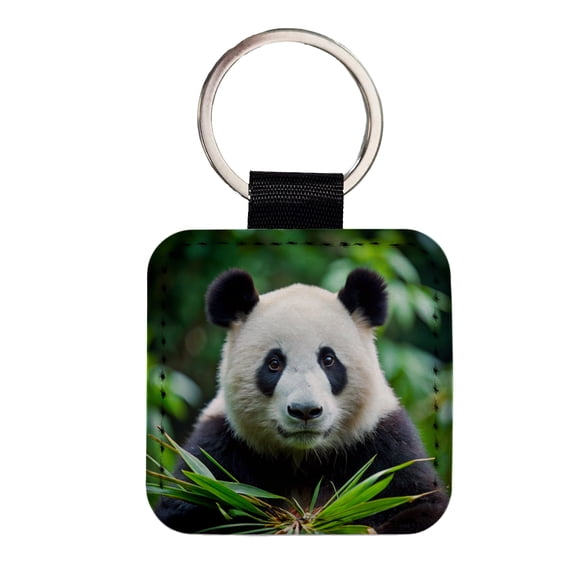 Giant Panda Faux Leather Square Keychain