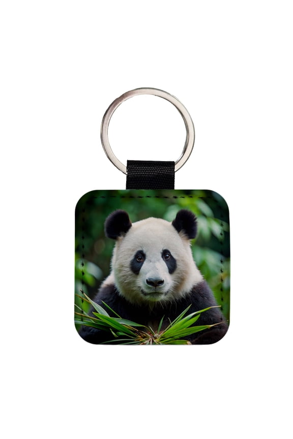 Giant Panda Faux Leather Square Keychain