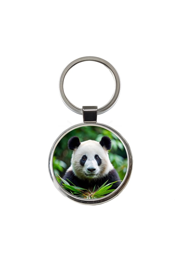Giant Panda Metal Round Keychain
