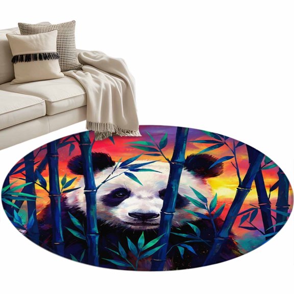 Giant Panda Round Rug 3.3ft Washable Circle Entryway Rugs Non Slip Forest Animals Cute Orange Pink Ombre Area Rug Indoor Floor Carpet for Bedroom Kitchen Living Room Home Office Dining Room Nursery