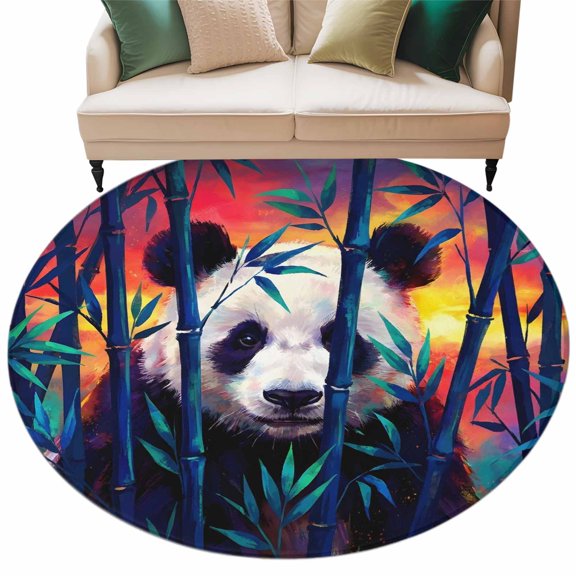Giant Panda Round Rug 7ft Washable Circle Rugs Non Slip Forest Animals Cute Orange Pink Ombre Large Area Rug Indoor Floor Carpet for Bedroom Kitchen Living Room Home Office Dining Room Nursery