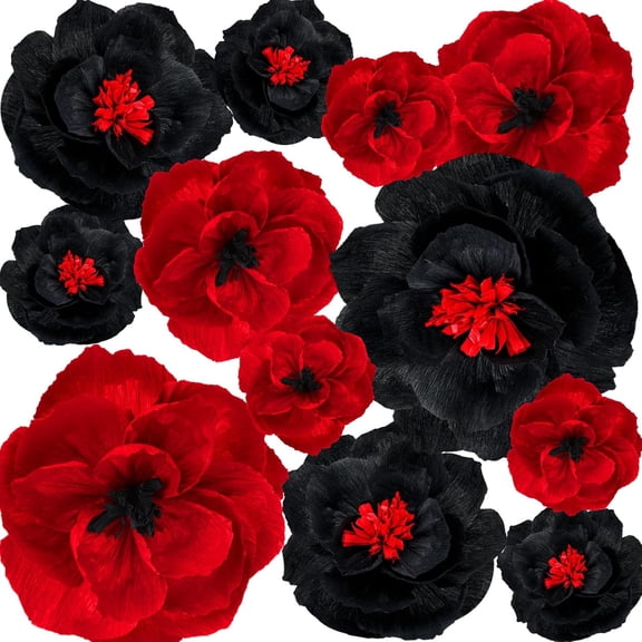 Giant Paper Flowers Artificial Paper Flower Decorations for Wedding Graduation Bridal Shower Birthday Handcrafted Wall Backdrop Table Centerpieces Party Supplies(Wine Red and Black,12 Pcs)