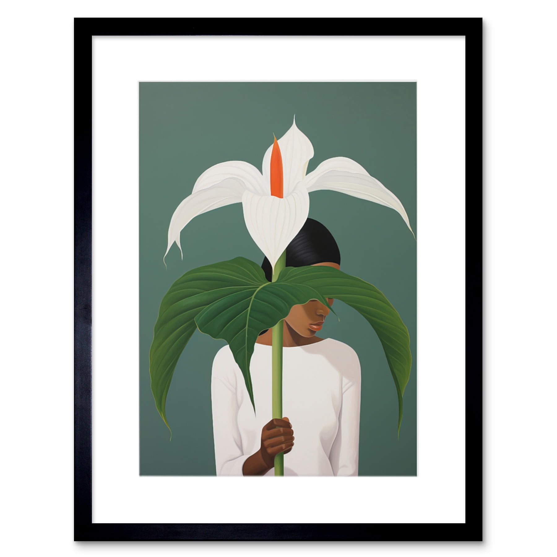 Giant Peace Lily Showcase Realistic Oil Painting White Teal Green