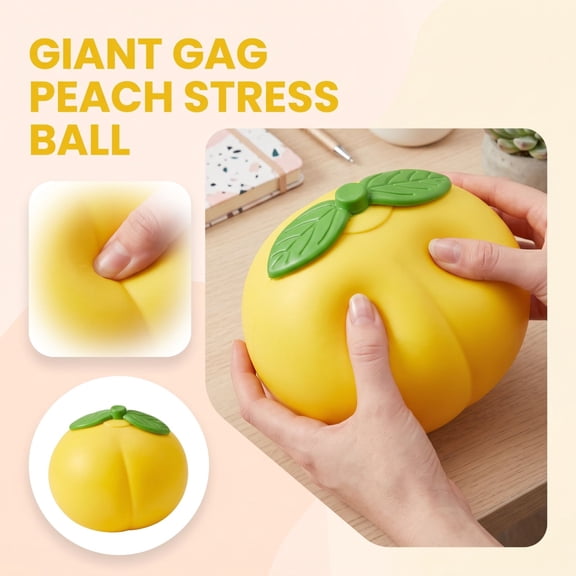 Giant Peach Squeeze Stress Ball, Jumbo Soft Squeeze Toys, Yellow Gag Gift for Adults and Teens