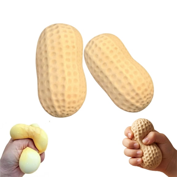 Giant Peanut Squishies Stress Ball, 2 Pack Slow-Rise Squeezable Fidget Toy, Soft Decompression Toy for Anxiety Relief, Prank & Desk Decor, 11cm