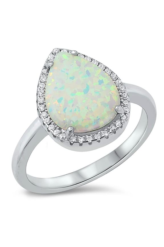 Giant Pear Shape White Simulated Opal Cubic Zirconia Statement Ring Sterling Silver Size 10