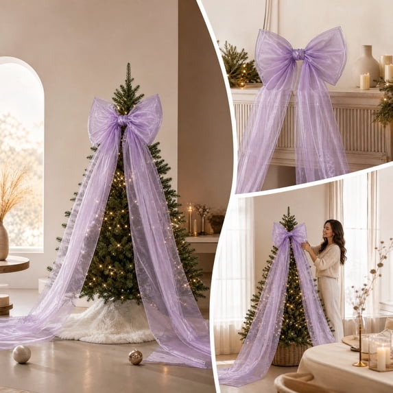 Giant Pearlescent Bow Winter Holiday Tree Topper Large Ribbon Ornament For Festive Home Indoor Decor Purple