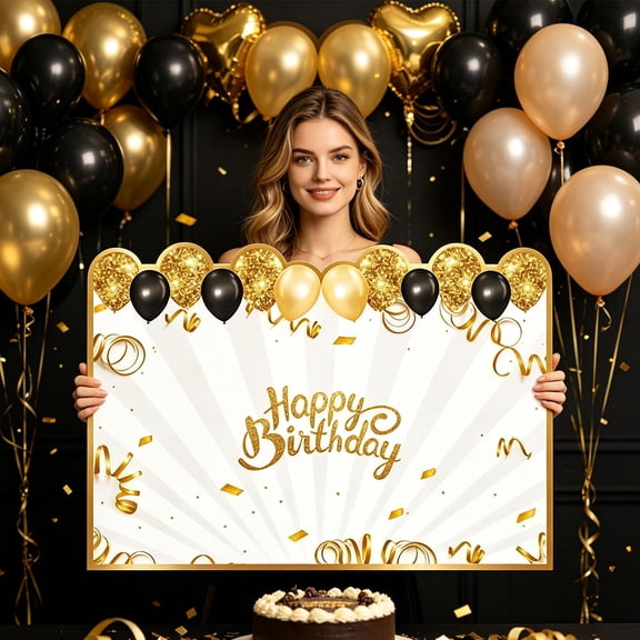Giant Personalized Birthday Card, Large Message Signature Card For Parties, Custom Surprise Greeting Card Black 40*31*0.1Cm