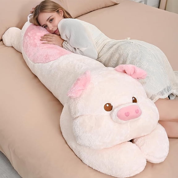 Giant Pig Stuffed Animals, Cute Kawaii Long Plush Body Sleeping Hugging Pillow, Huge Pig Plush Hugging Pillow Gifts for Every Age (51.1in)