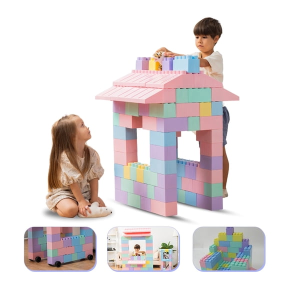 Giant Plastic Blocks Jumbo, Big Blocks, Jumbo Blocks, Big Building Blocks Jumbo, Giant Blocks, Huge Blocks, Jumbo Building Blocks, Large Blocks for Kids Ages 1 to 8 (86pcs blocks with wheels)