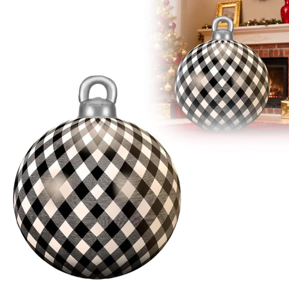 Giant Christmas Ball Ornament, Oversized Check Shiny Bauble with Hanging Loop, Inflatable Shatterproof Xmas Decor for Front Door, Yard, Porch, Indoor Outdoor Winter Holiday Party Decoration