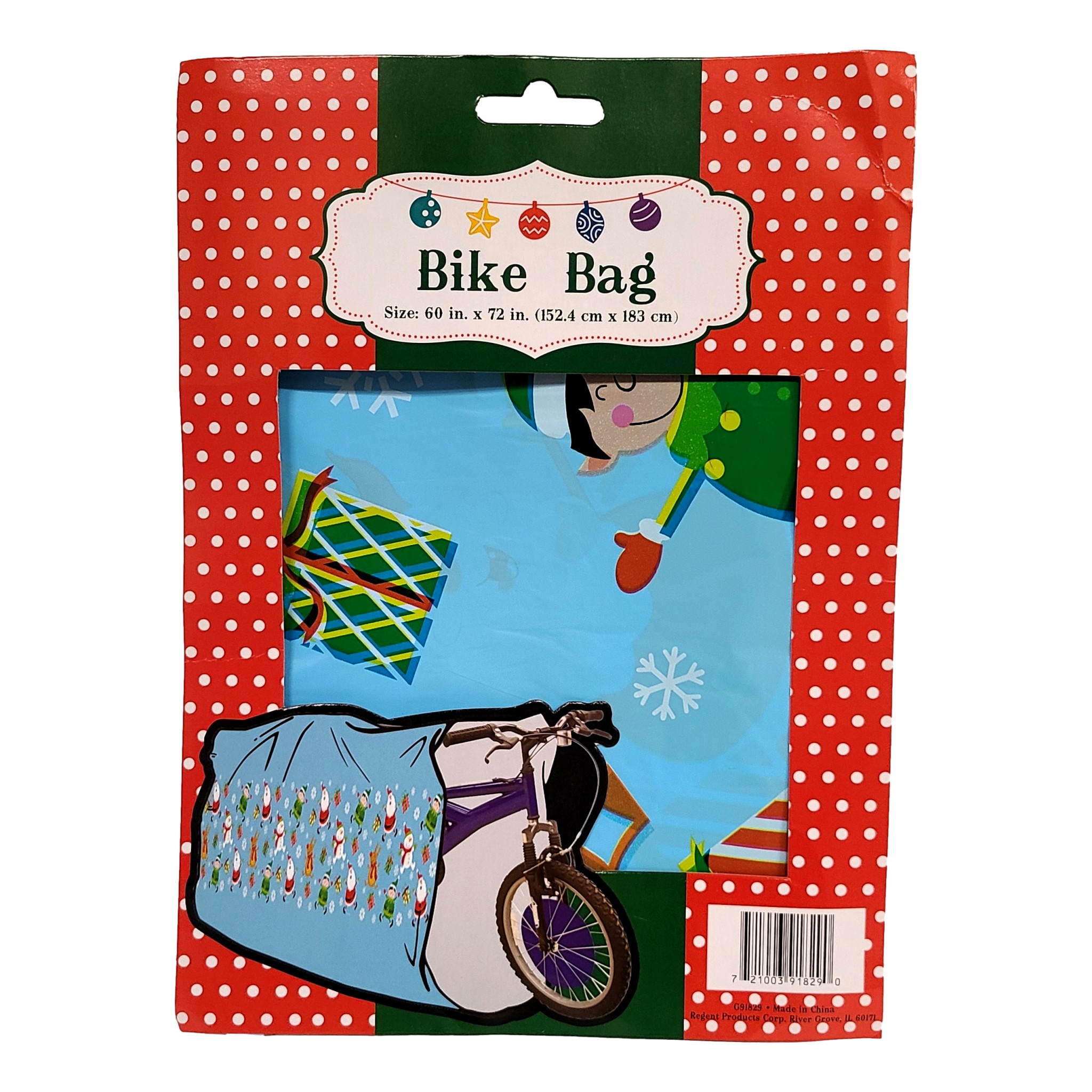 Giant Plastic Christmas Holiday Bicycle Bike Gift Bag, 60 x 72 Inch