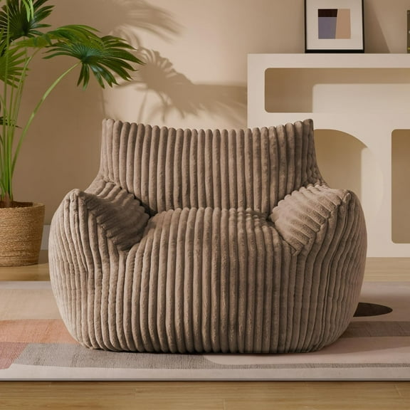 Giant Plush Bean Bag Chair for Adults with Armrests - Oversized Comfy Khaki Beanbag Lounge Lazy Floor Sofa Chair for Living Room, Bedroom & Dorm, Cozy Fluffy Single Cloud Mini Couch