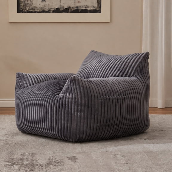 Giant Plush Bean Bag Chair with Armrests, Floor Lounge Sofa for Living Room and Bedroom, 45 in., Dark Grey